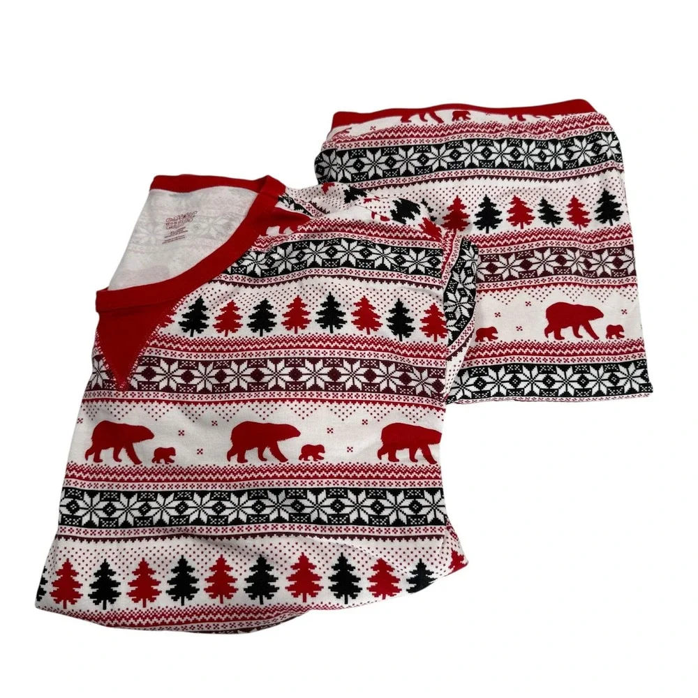 Wondershop Men's Pajama Set XL Bears Snowflakes Trees Christmas White Red Black